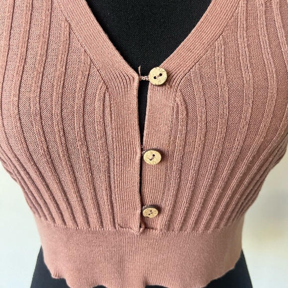Free People Mauve Knit Crop Top Sweater Vest - Picture 3 of 8